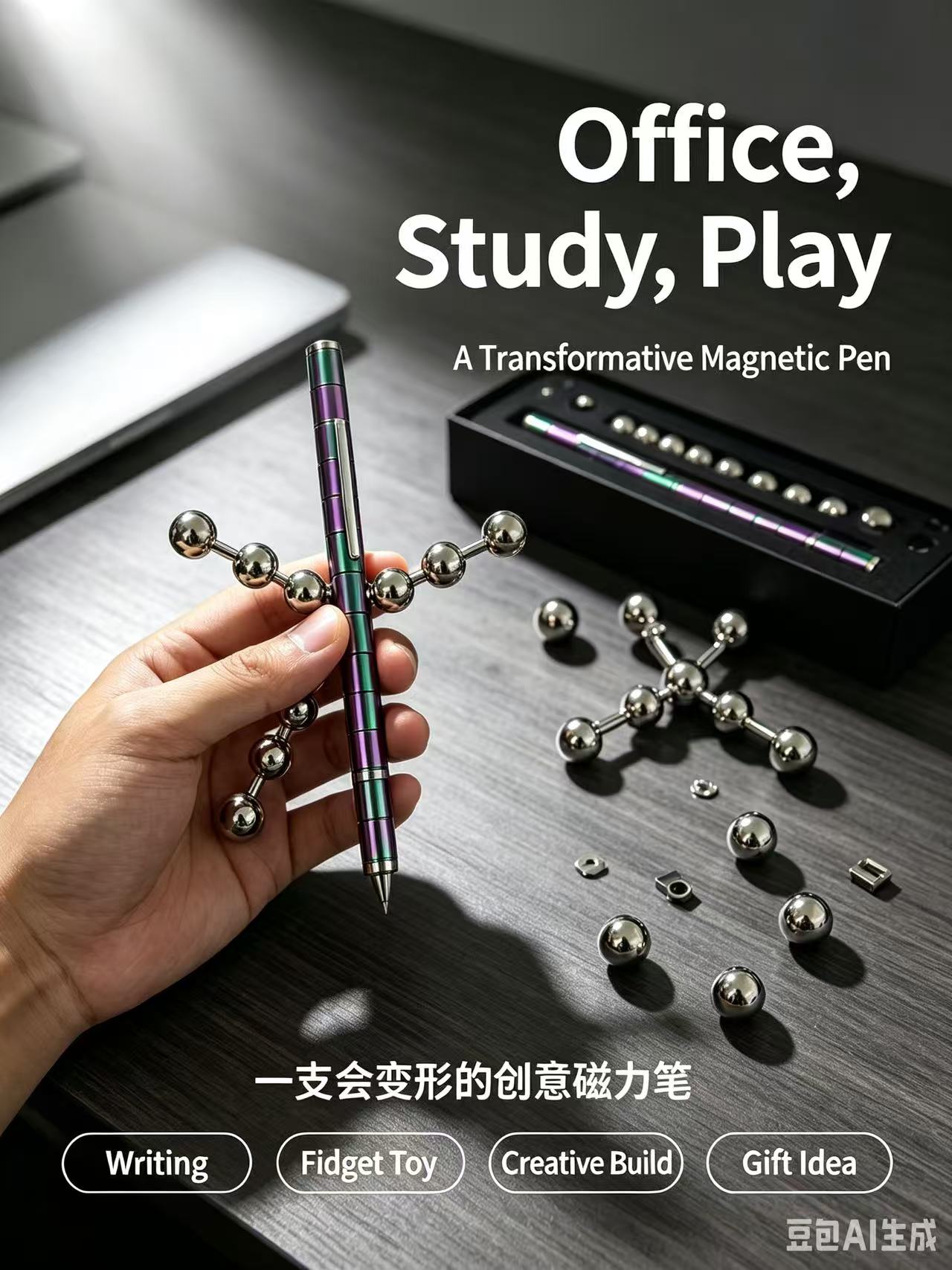 Multi‑Shape Splicing Magnetic Pen Stress Relief Fidget Tool Creative Deformable Writing Stationery For Desktop Leisure
