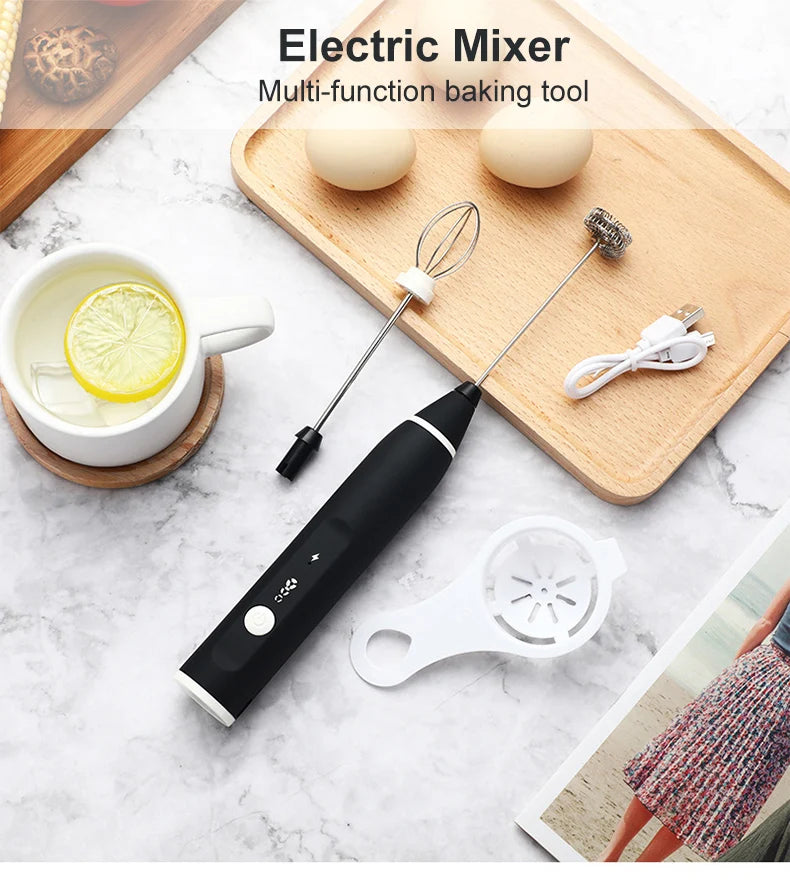 Portable Milk Frother USB Rechargeable Handheld Blender Foamer High Speeds Drink Maker Whisk Mixer For Coffee Cappuccino Cream