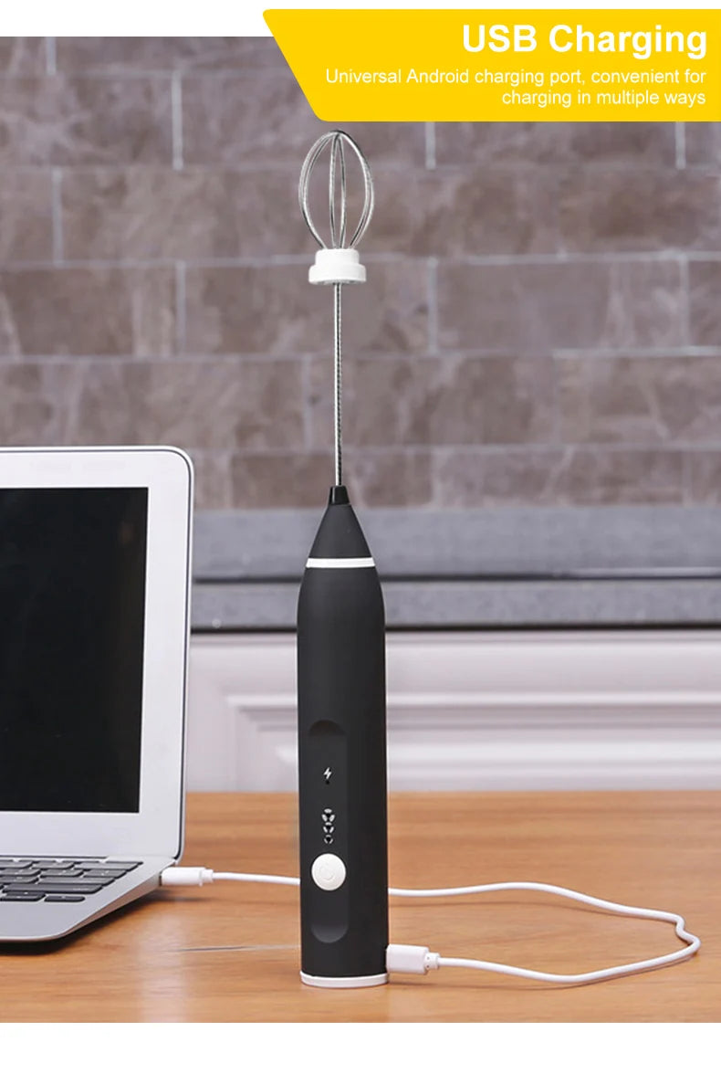 Portable Milk Frother USB Rechargeable Handheld Blender Foamer High Speeds Drink Maker Whisk Mixer For Coffee Cappuccino Cream
