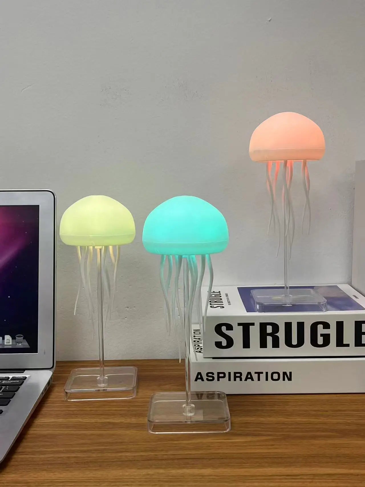 RGB Cartoon Jellyfish Night Light Voice Control Lamp USB Powered Gradient Color Changing Soft Ambient Bedside Light Home Decor