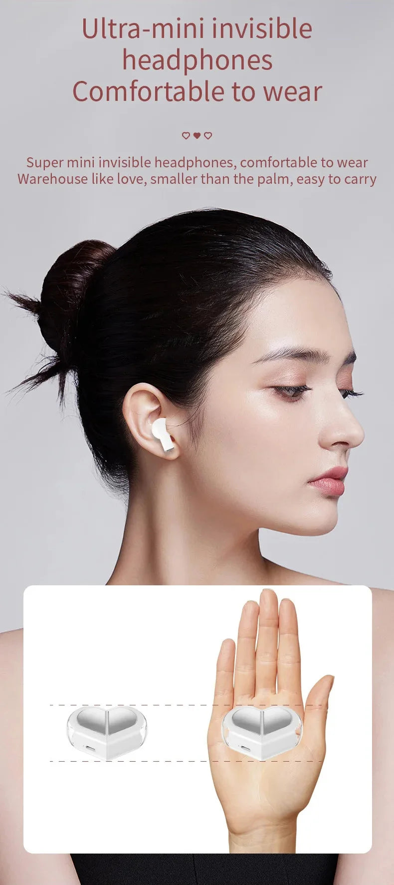 K520 wireless earphones stereo earbuds with rotatable heart-shaped low latency charger suitable for mobile phones and tablets