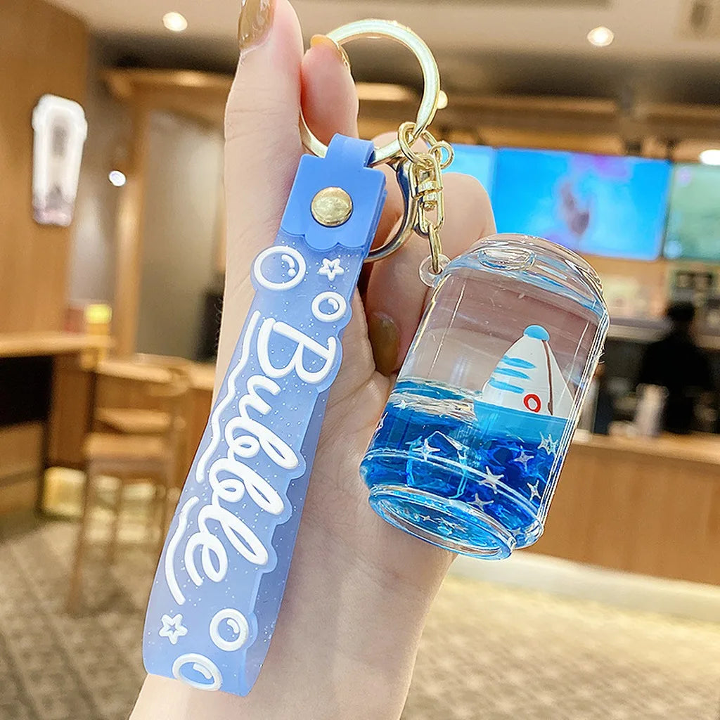 Floating Quicksand Key Chain Transparent Quicksand Key Holder Pvc Key Chain Pendant  Decorative Bag Charm For Festivals