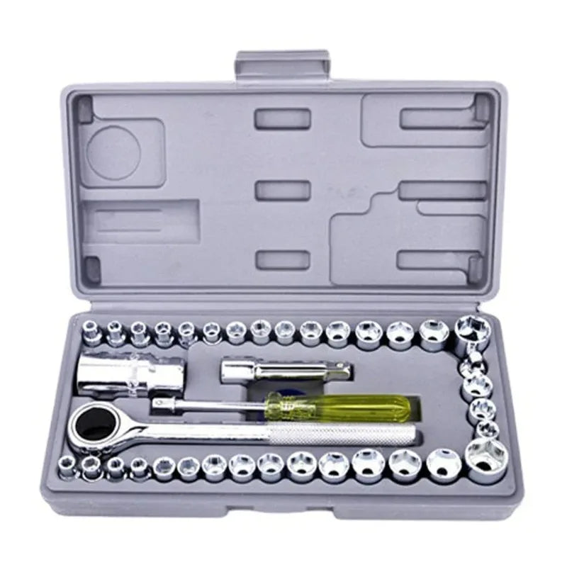 40Pcs of Combination Tools for Automobiles Motorcycles Ratchet Wrenches Bread Multifunctional Maintenance Tools Socket Wrenches