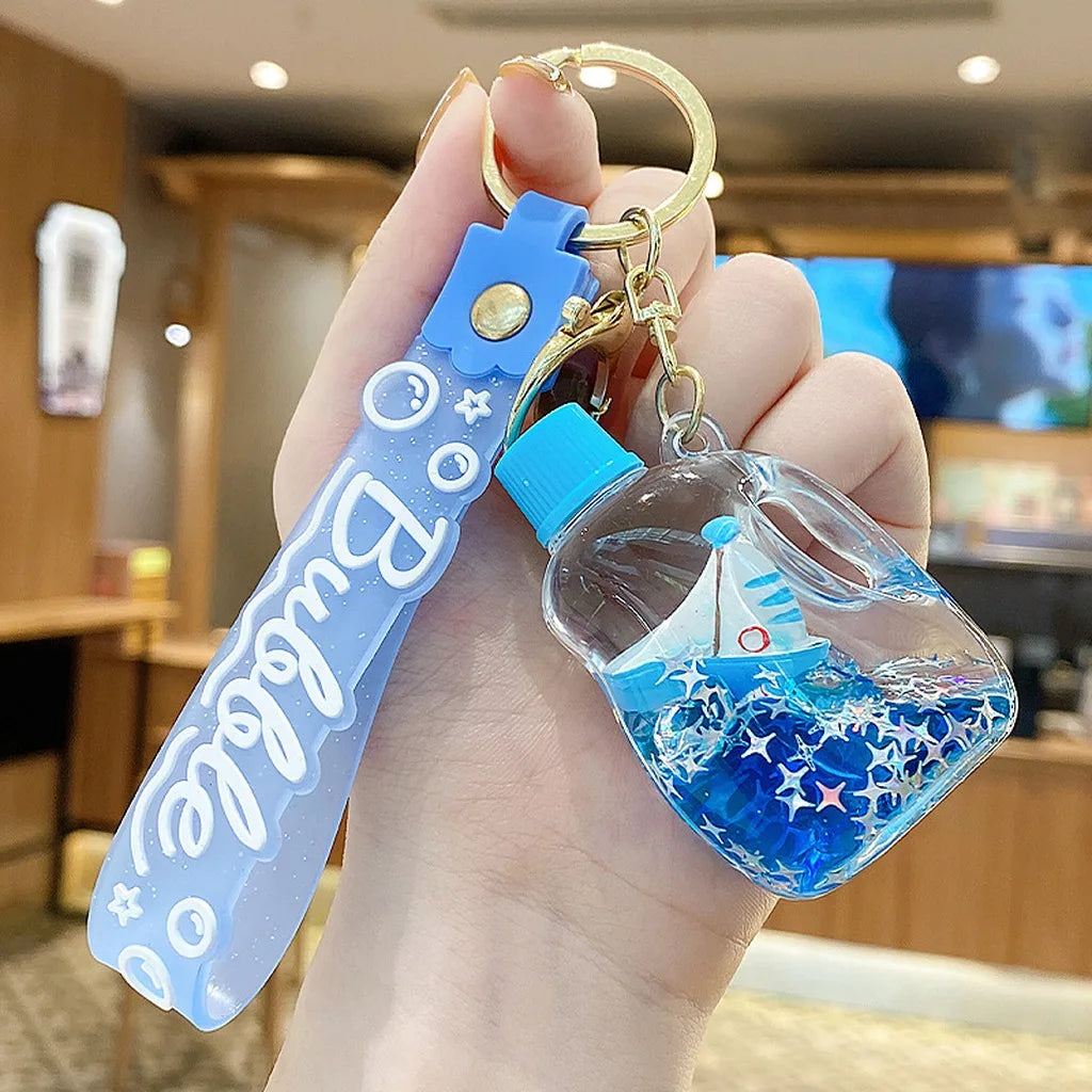 Floating Quicksand Key Chain Transparent Quicksand Key Holder Pvc Key Chain Pendant  Decorative Bag Charm For Festivals