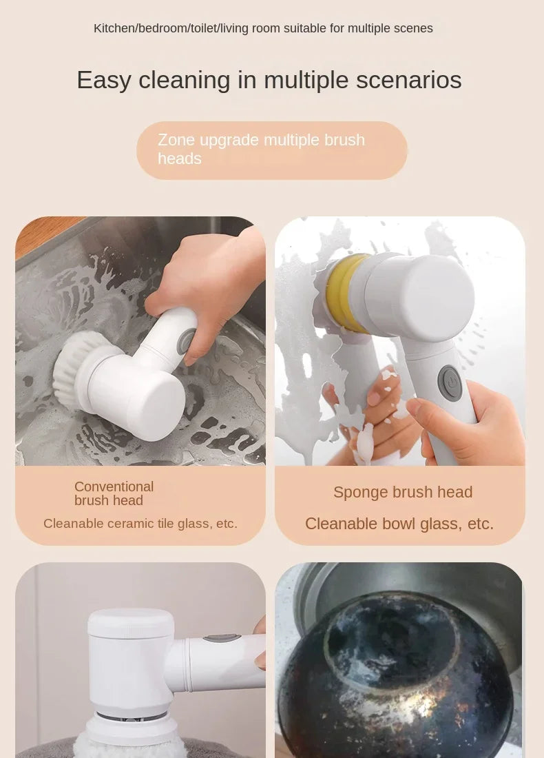 Cordless electric cleaning brush, household kitchen dishwashing brush, bathtub tile cleaning brush, window cleaning brush.