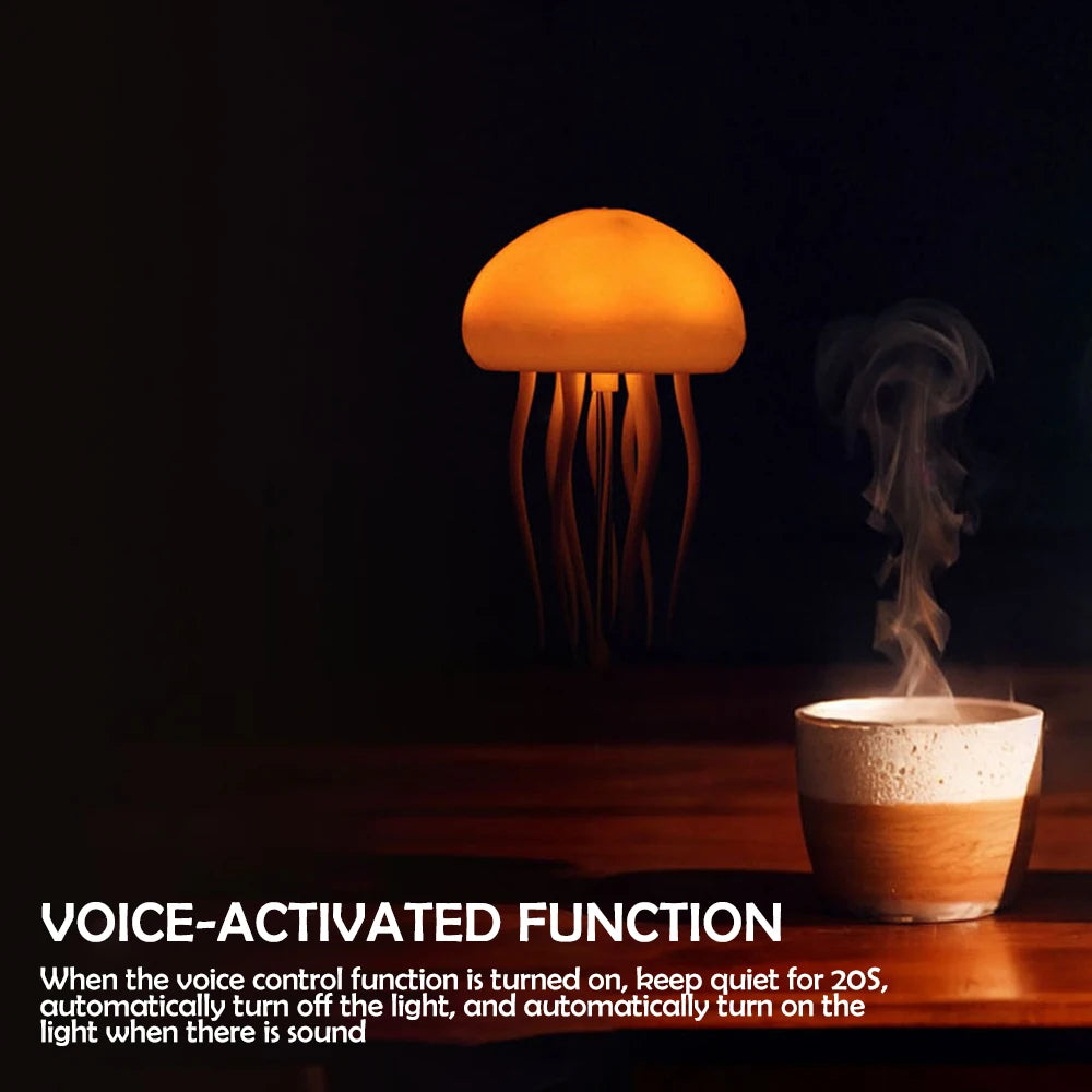 RGB Cartoon Jellyfish Night Light Voice Control Lamp USB Powered Gradient Color Changing Soft Ambient Bedside Light Home Decor