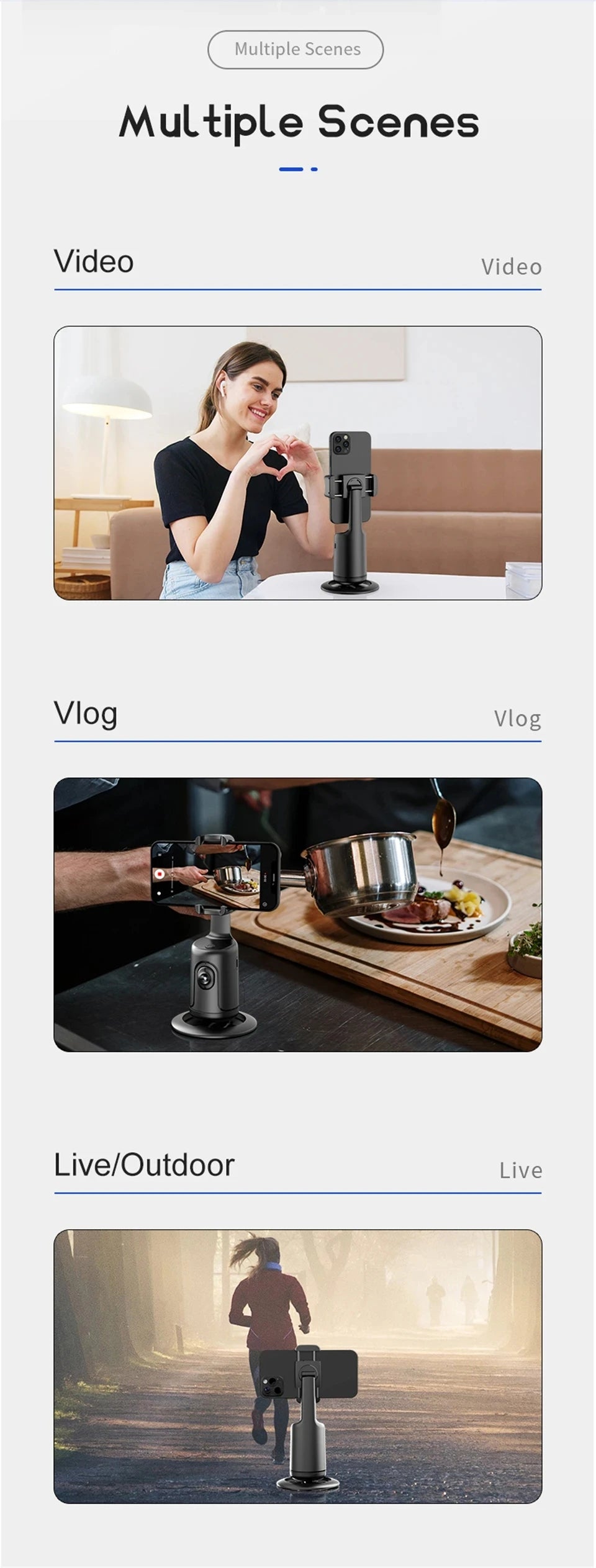 360 Rotation Gimbal Stabilizer AI Following Face Tracking Desktop Gimbal PTZ For Tiktok Smartphone Live