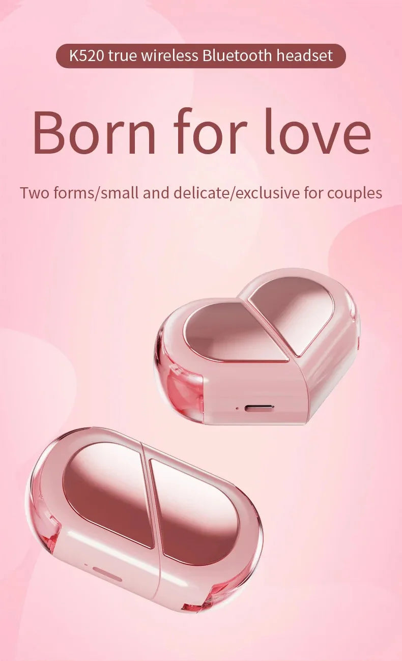 K520 wireless earphones stereo earbuds with rotatable heart-shaped low latency charger suitable for mobile phones and tablets
