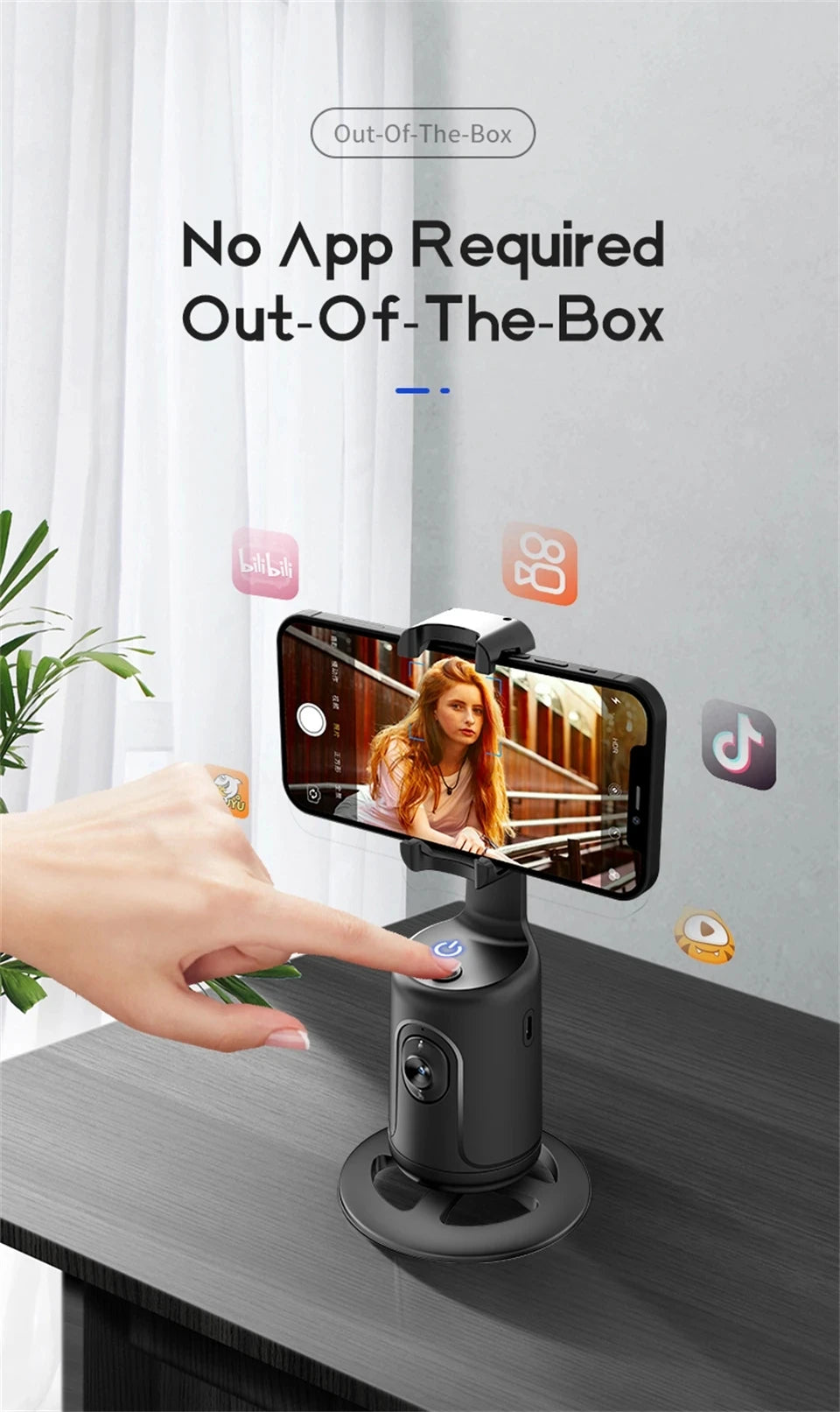 360 Rotation Gimbal Stabilizer AI Following Face Tracking Desktop Gimbal PTZ For Tiktok Smartphone Live