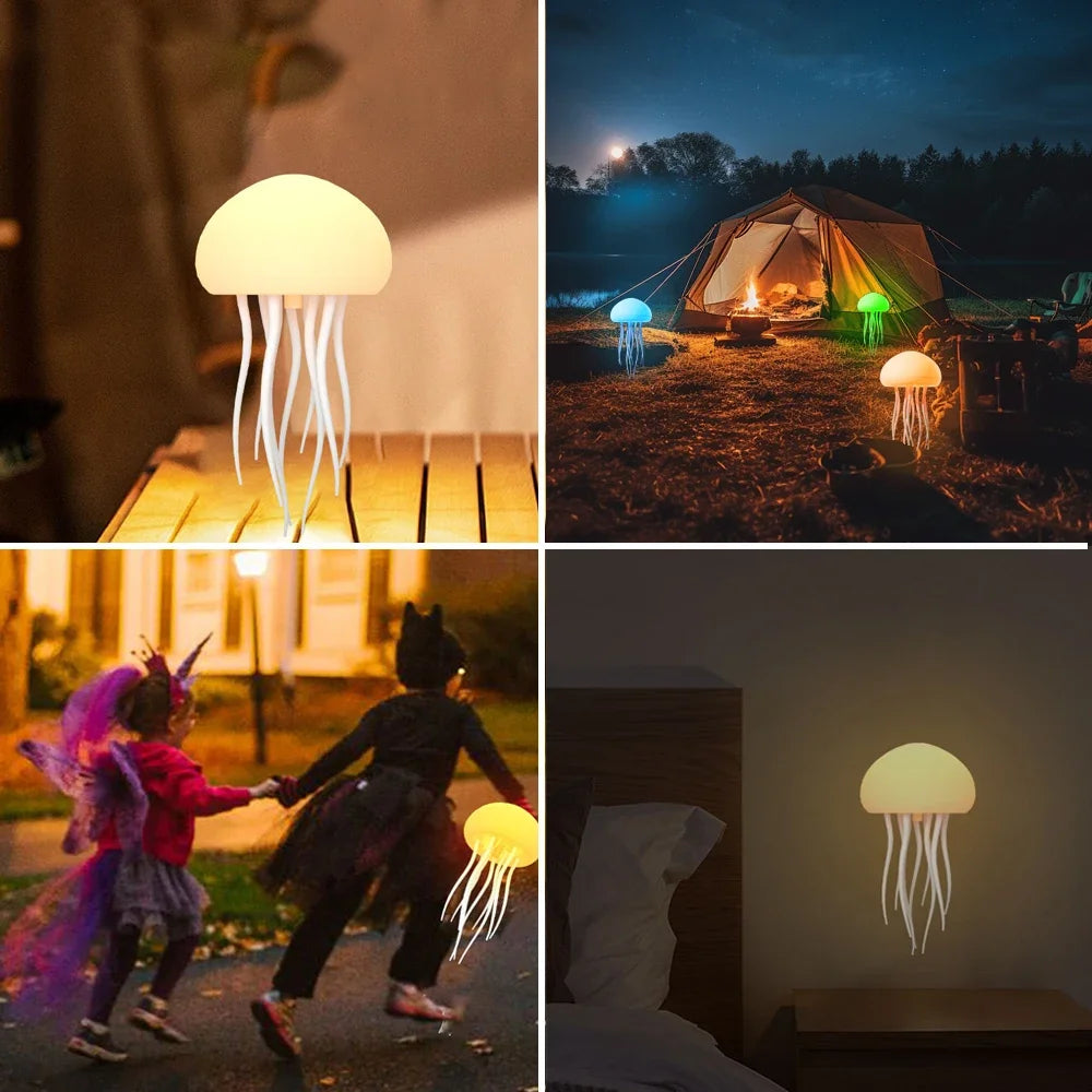 RGB Cartoon Jellyfish Night Light Voice Control Lamp USB Powered Gradient Color Changing Soft Ambient Bedside Light Home Decor