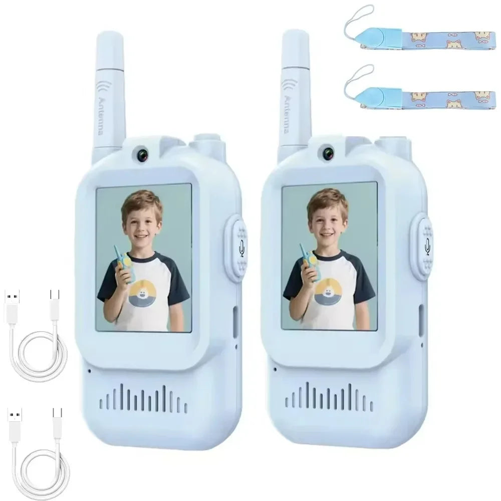 HD Screen Children's Video Intercom Long Range Cartoon Design Video Walkie Talkie Anti-loss with Lanyards Kids Two-Way Radio