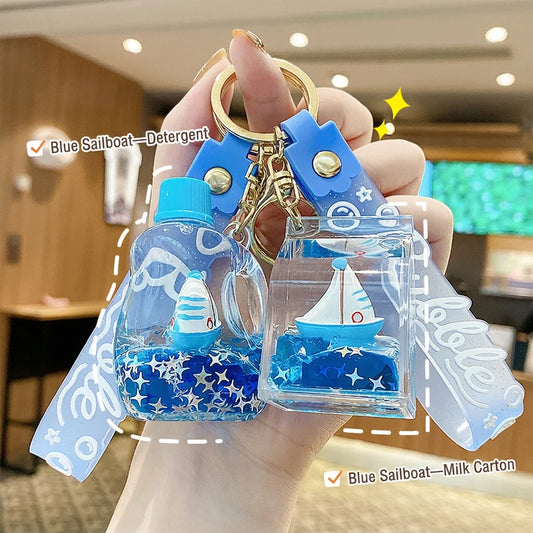 Floating Quicksand Key Chain Transparent Quicksand Key Holder Pvc Key Chain Pendant  Decorative Bag Charm For Festivals