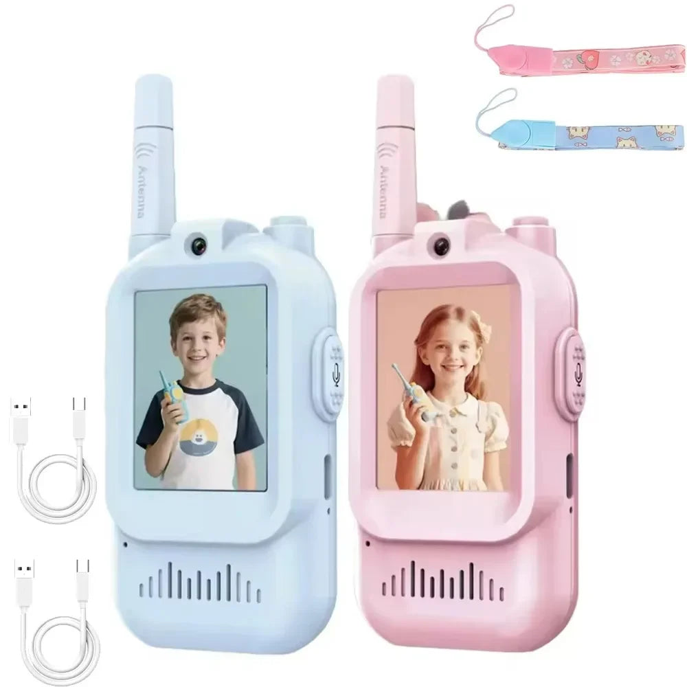 HD Screen Children's Video Intercom Long Range Cartoon Design Video Walkie Talkie Anti-loss with Lanyards Kids Two-Way Radio