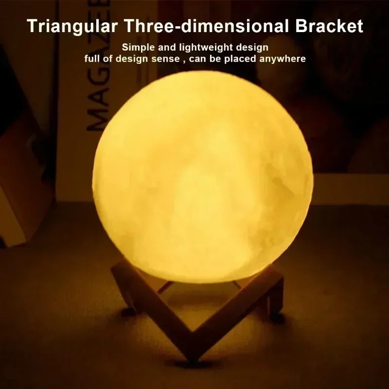 8cm Moon Lamp - LED Night Light with Stand, Battery Powered Starry Sky Projector, Bedroom Decor Gift for Kids/Adults
