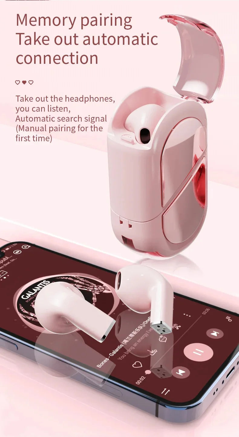 K520 wireless earphones stereo earbuds with rotatable heart-shaped low latency charger suitable for mobile phones and tablets