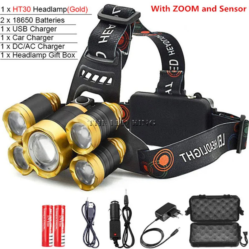High Lumens Not ZOOM LED Headlight Headlamp LED T6 Head Lamp Flashlight Torch Head Light 18650 Battery For Camping, Fishing