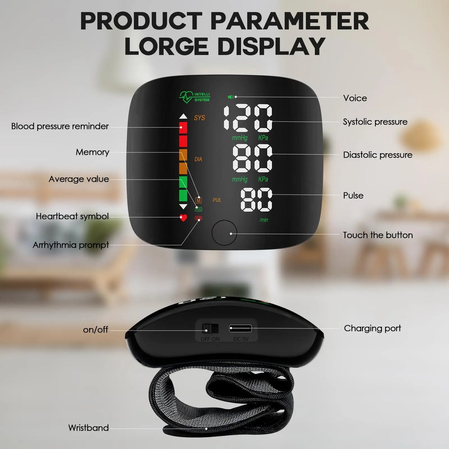 Wrist Blood Pressure Monitor Led Display, Touch Screen Wrist Blood Pressure CuffReading Memory Wrist Bp Monitor