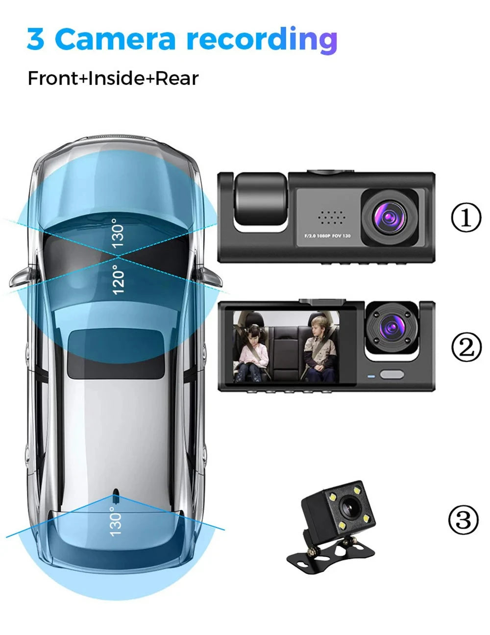 A22 1080P DVR Car Recorder 2-inch Screen Front and Rear Cameras Car Recorder 32G/64g Supports Night Vision Loop