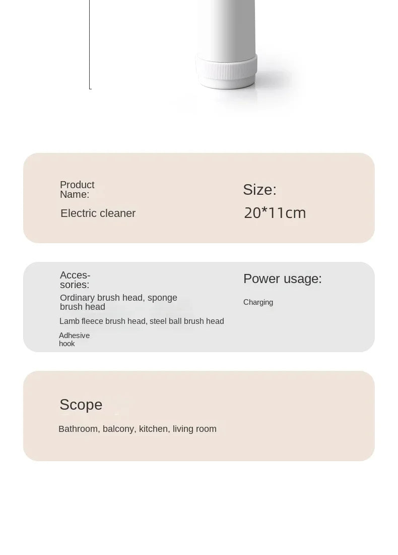Cordless electric cleaning brush, household kitchen dishwashing brush, bathtub tile cleaning brush, window cleaning brush.