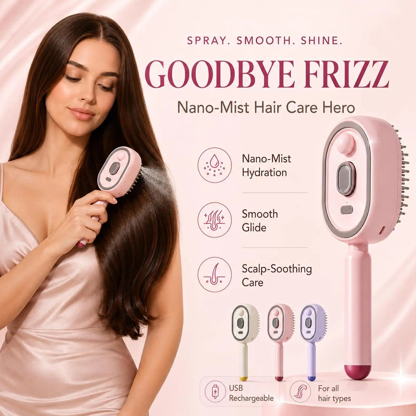 Electric Steam Brush Self-Cleaning Anti-Static Hair Brush with Water Spray for Women Ladies Wives Mothers Stylists Home