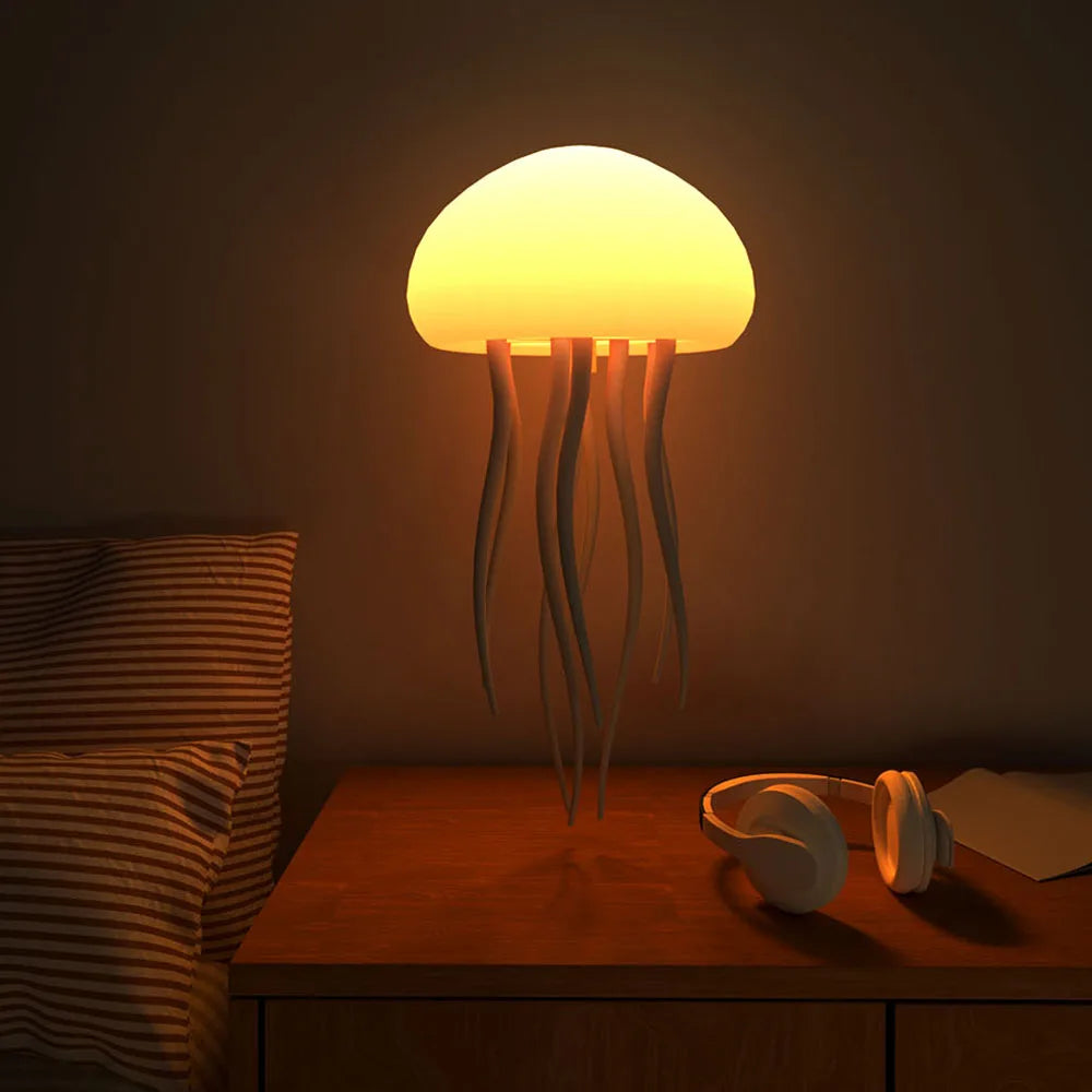 RGB Cartoon Jellyfish Night Light Voice Control Lamp USB Powered Gradient Color Changing Soft Ambient Bedside Light Home Decor
