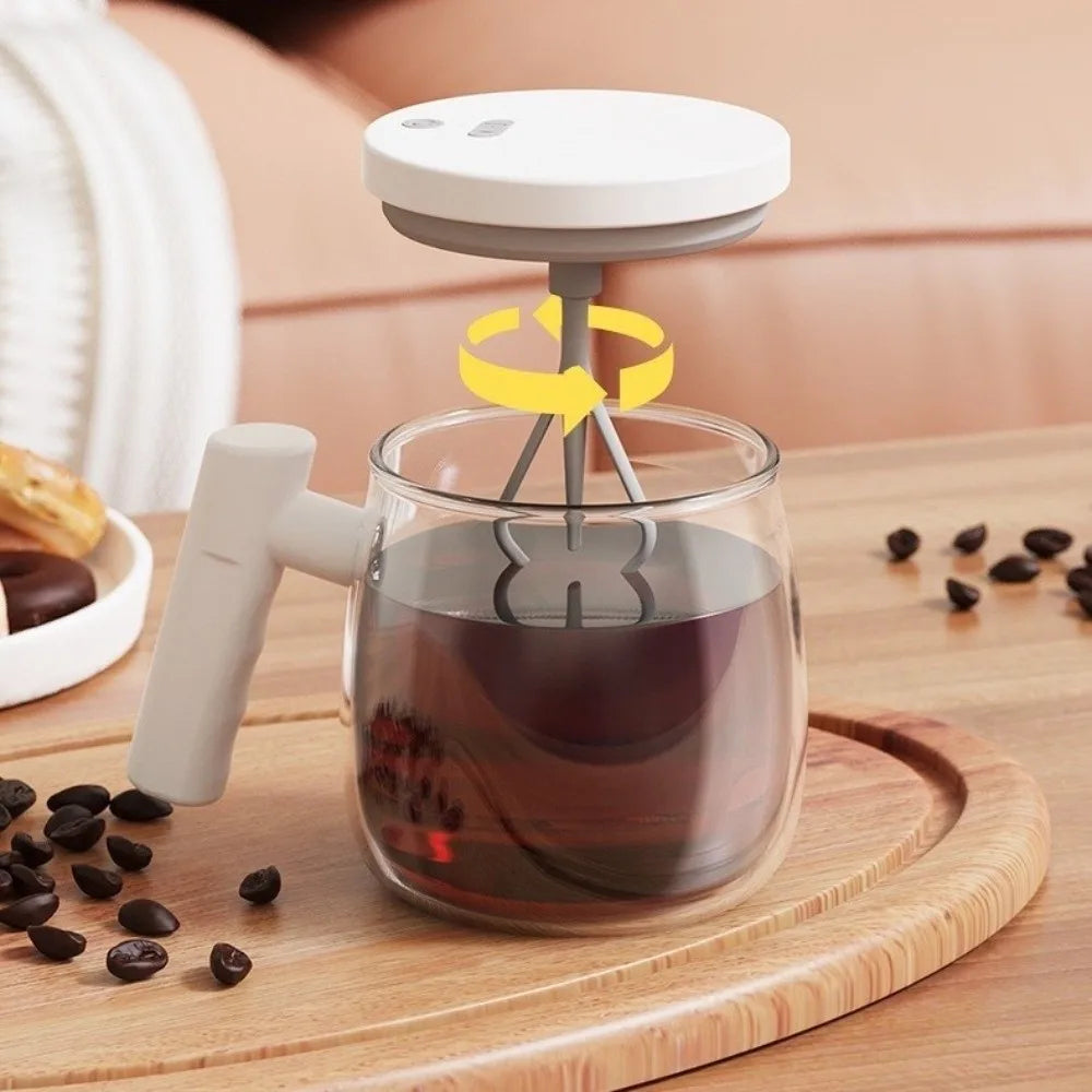 High Borosilicate Electric Self Stirring Mug with Lid & Handle Lightweight Glass Coffee Cup High Speed Mixing