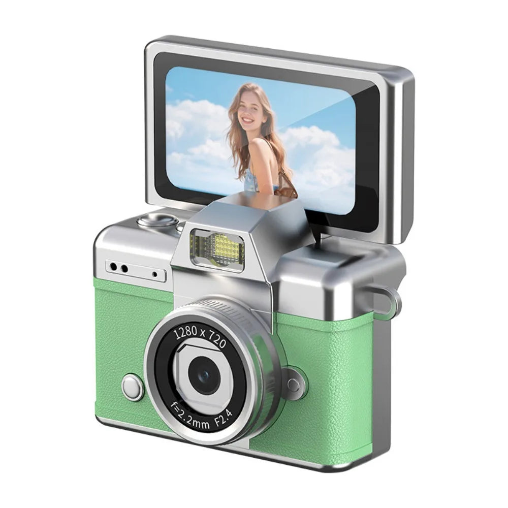 1.47 Inch Screen Thumb Keychain Camera 180° Flip Screen Neck Strap Design Retro CCD Mini Digital Camera Selfie