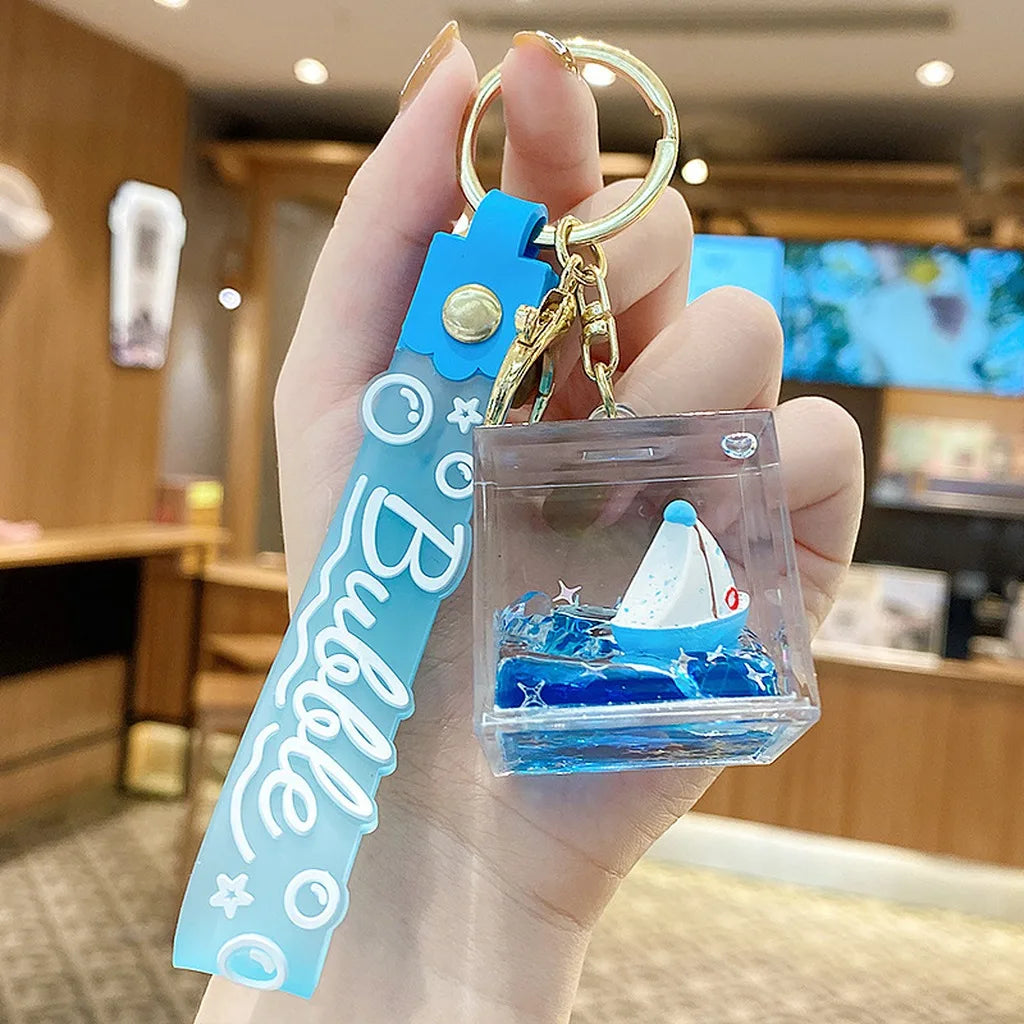 Floating Quicksand Key Chain Transparent Quicksand Key Holder Pvc Key Chain Pendant  Decorative Bag Charm For Festivals