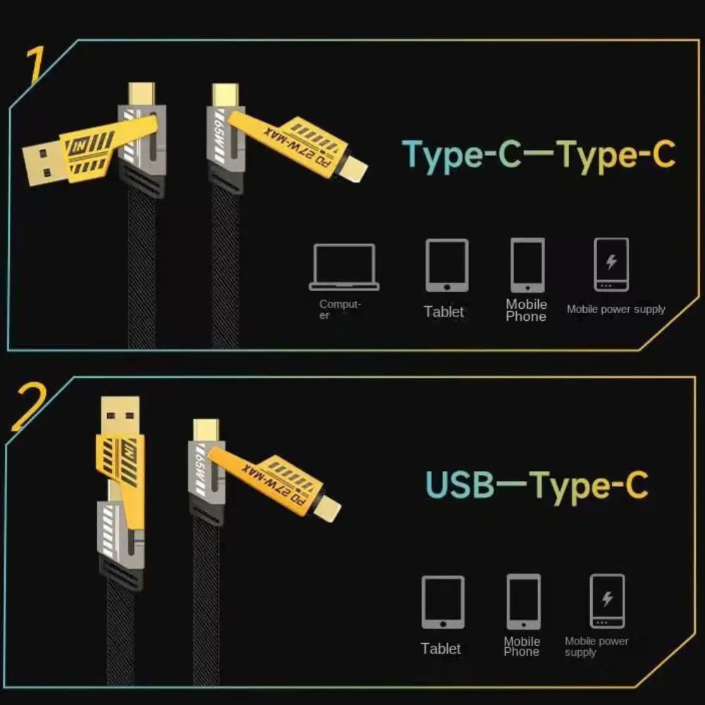 Four-in-one Fast Data Cable Multi-function Fast Charging Mecha Data Cable USB Type C PD Dual Type-C Extension Cable