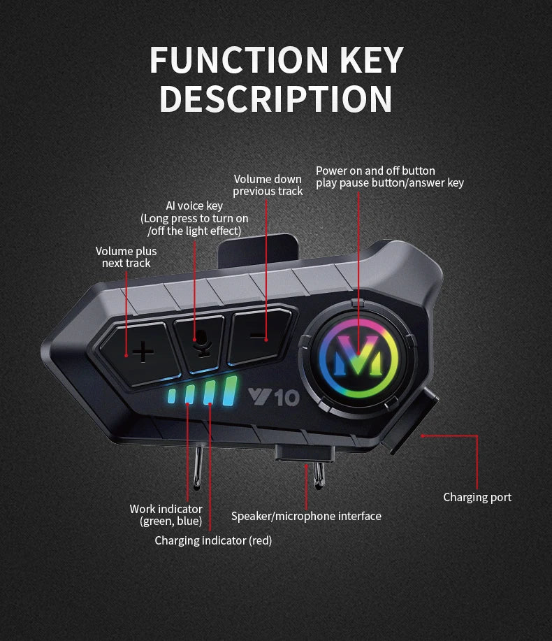 Helmet Bluetooth Earphones Y10 Waterproof Noise Reduction Motorcycle Earphones Soft Mac Helmet Earphones