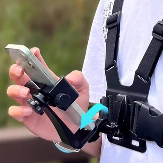 Chest Mount Strap Harness Adjustable Chesty Harness Strap Vest & Body Holder for Most Cell Phones Action Cameras POV/VLOG