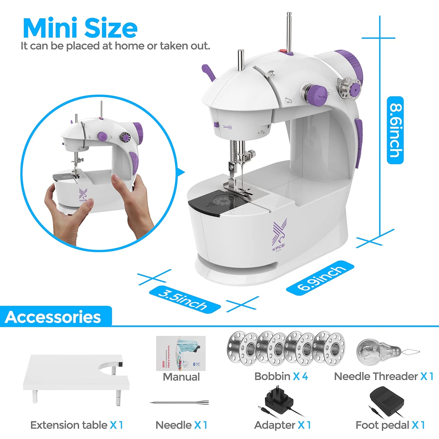 Mini Electric Handheld Sewing Machine 2022 Dual Speed Adjustment with Light Foot AC100-240V Double Threads Pendal Sewing Machine