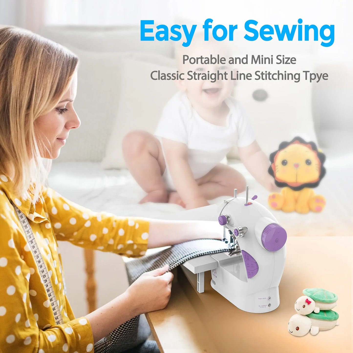 Mini Electric Handheld Sewing Machine 2022 Dual Speed Adjustment with Light Foot AC100-240V Double Threads Pendal Sewing Machine