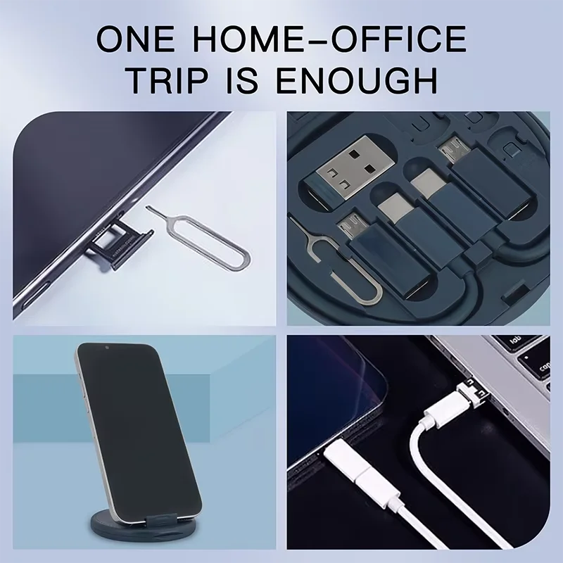 Multifunctional Data Cable Storage Box,USB C to Micro/Lighting Fast Charging Mobile Phone Holder Cable Set Multi Conversion Head