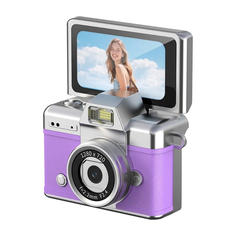 1.47 Inch Screen Thumb Keychain Camera 180° Flip Screen Neck Strap Design Retro CCD Mini Digital Camera Selfie