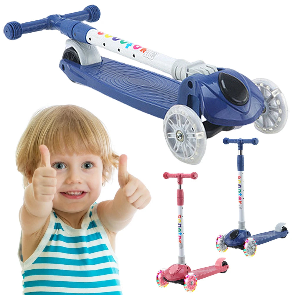 Kick Scooter Light-Up Wheels 3 Wheel Scooter Adjustable Height Kids Push Scooter Non-Slip Deck for Children Ages 3-10