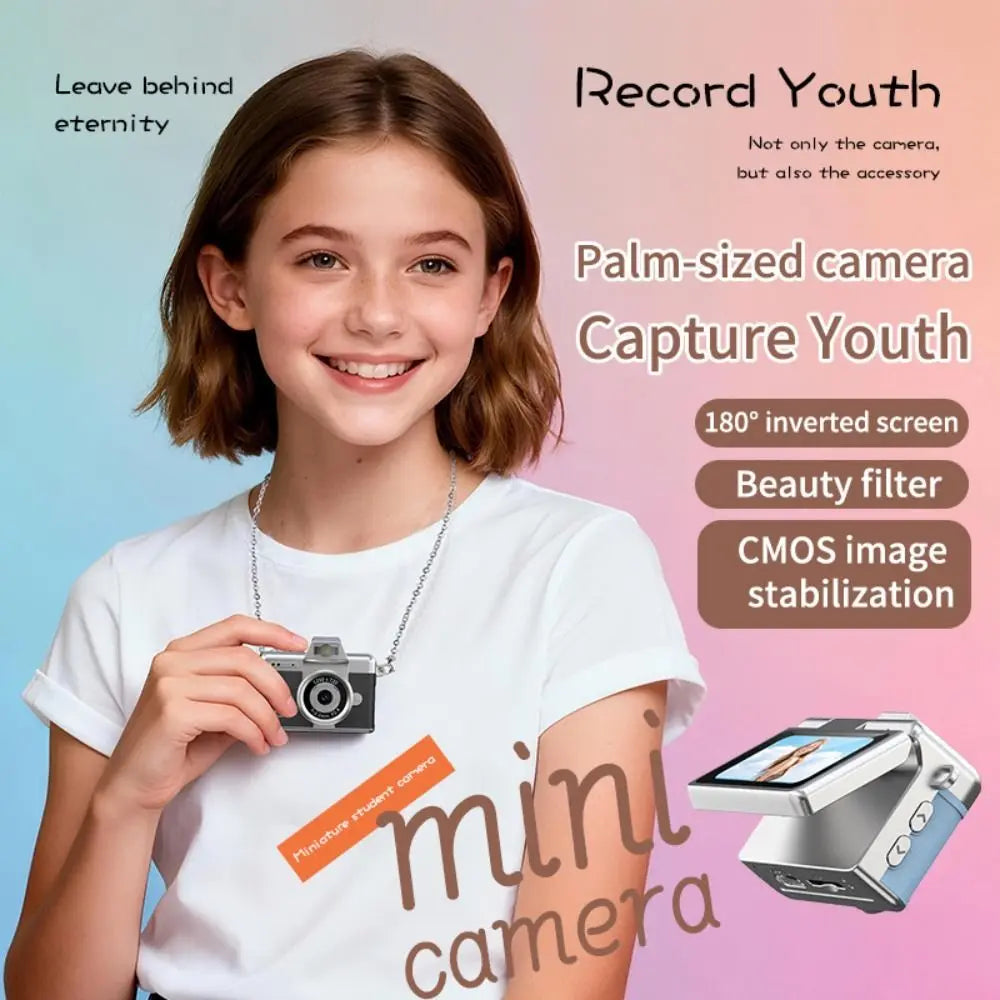 1.47 Inch Screen Thumb Keychain Camera 180° Flip Screen Neck Strap Design Retro CCD Mini Digital Camera Selfie