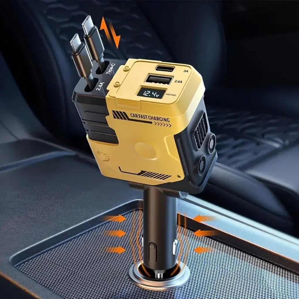 Car Charger, 4-in-1 Retractable Cigarette Lighter Adapter with USB Dual  Type C Fast Charging Cable for Xiaomi 15 Huawei Android