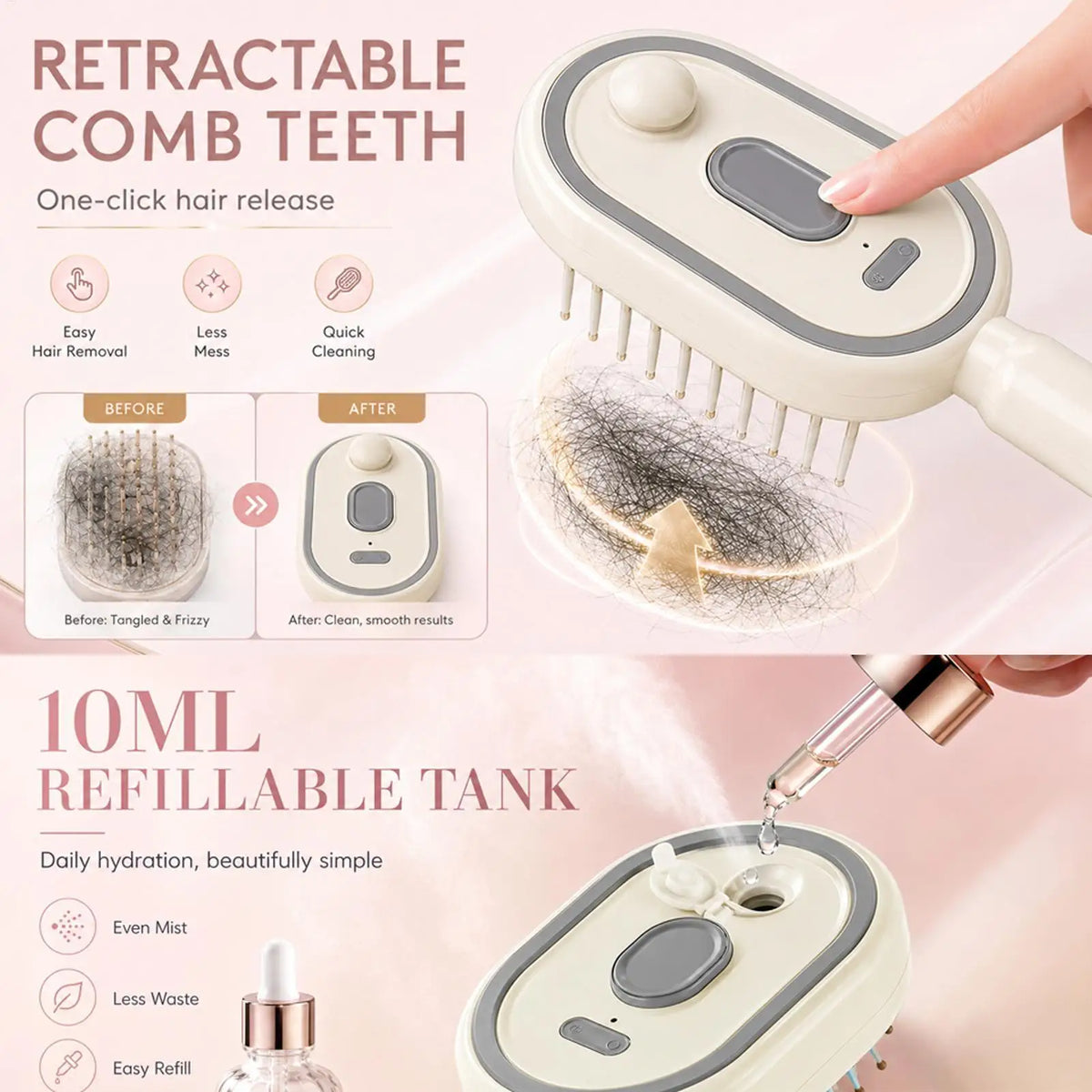 Electric Steam Brush Self-Cleaning Anti-Static Hair Brush with Water Spray for Women Ladies Wives Mothers Stylists Home