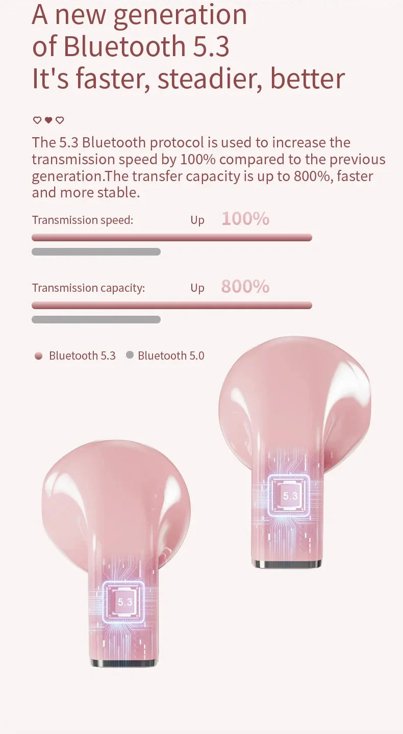 K520 wireless earphones stereo earbuds with rotatable heart-shaped low latency charger suitable for mobile phones and tablets