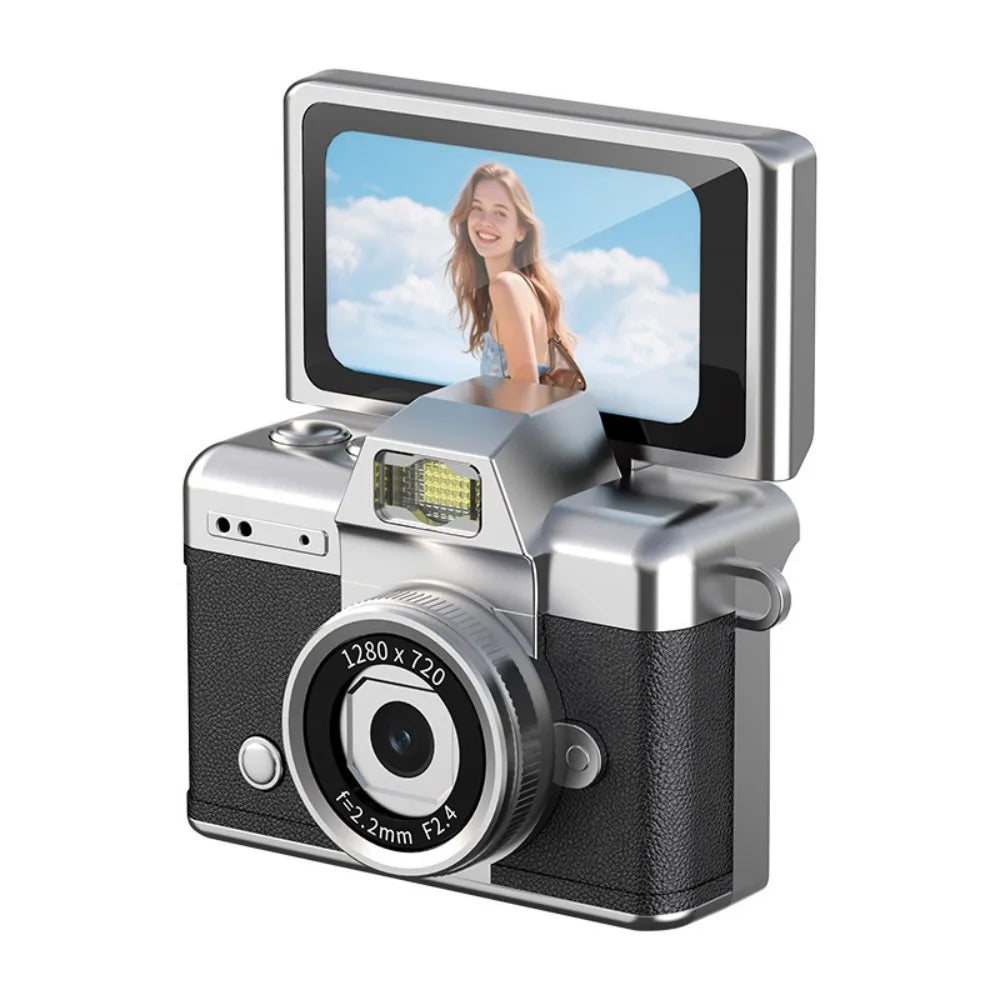 1.47 Inch Screen Thumb Keychain Camera 180° Flip Screen Neck Strap Design Retro CCD Mini Digital Camera Selfie