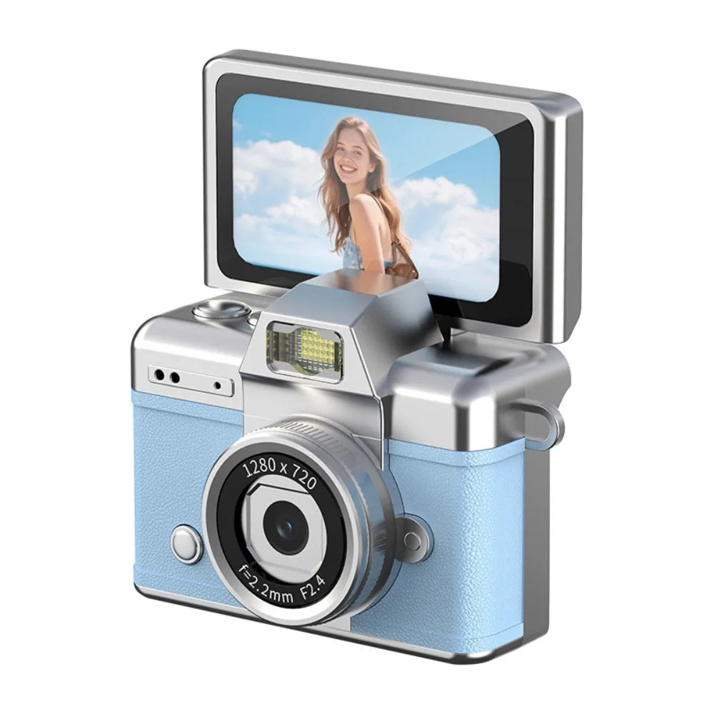 1.47 Inch Screen Thumb Keychain Camera 180° Flip Screen Neck Strap Design Retro CCD Mini Digital Camera Selfie