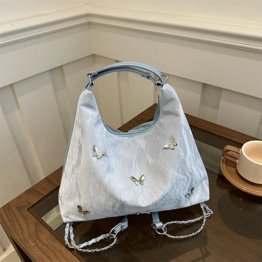 Simple Multifunctional Butterfly Shoulder Bag Y2K Mommy Bag Large Capacity Handbag Underarm Bag Storage Bag PU Backpack Students