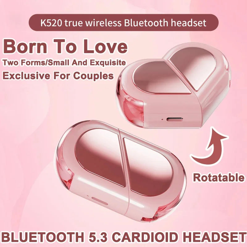 K520 wireless earphones stereo earbuds with rotatable heart-shaped low latency charger suitable for mobile phones and tablets