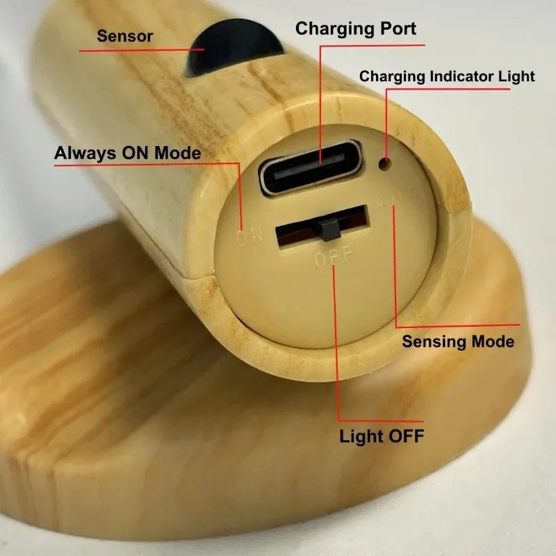 Wood Grain LED Wall Light with Motion Sensor Rechargeable Night Lamp for Bedroom Corridor Stairway Closet and Interior Lighting