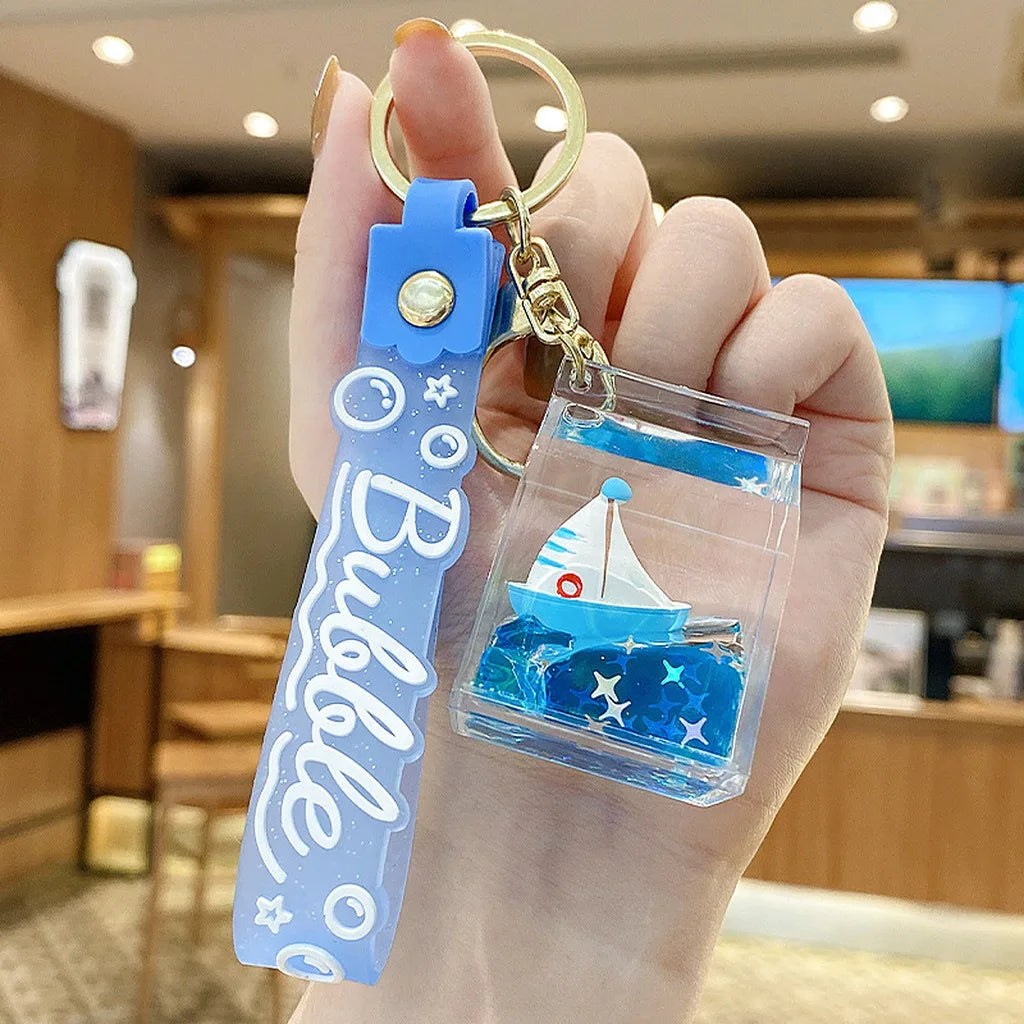 Floating Quicksand Key Chain Transparent Quicksand Key Holder Pvc Key Chain Pendant  Decorative Bag Charm For Festivals