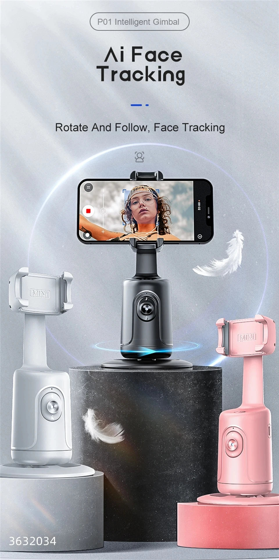 360 Rotation Gimbal Stabilizer AI Following Face Tracking Desktop Gimbal PTZ For Tiktok Smartphone Live