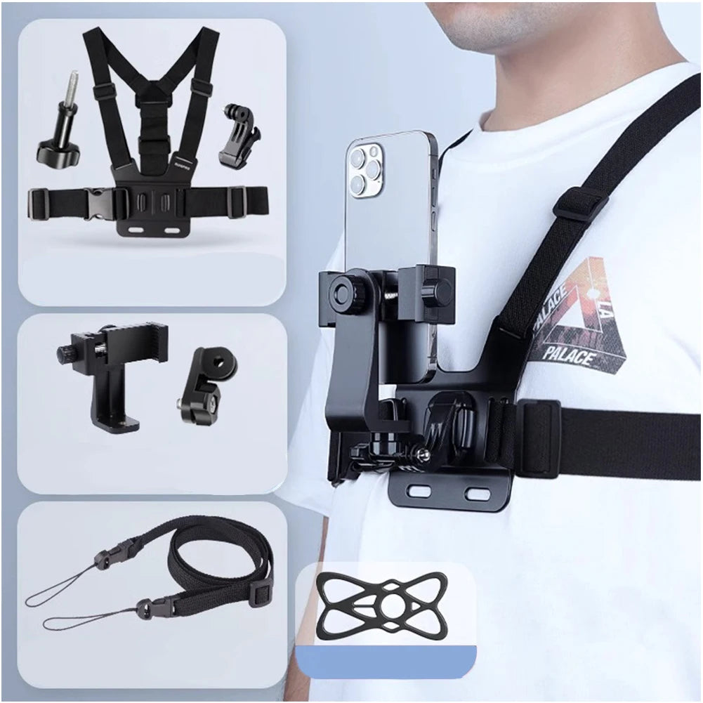 Chest Mount Strap Harness Adjustable Chesty Harness Strap Vest & Body Holder for Most Cell Phones Action Cameras POV/VLOG