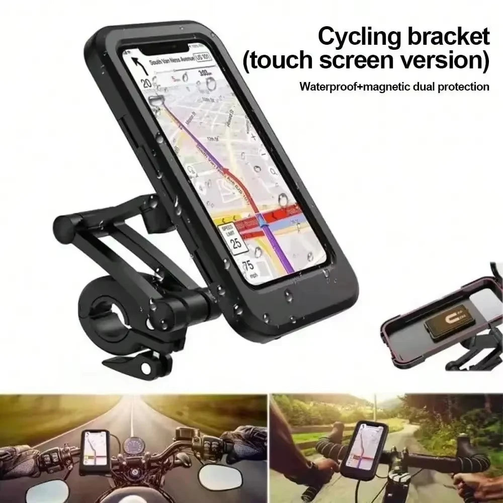Waterproof Shockproof Bike Phone Mount 360 Rotatable Adjustable Retractable Arm Motorcycle Phone Holder Touchscreen