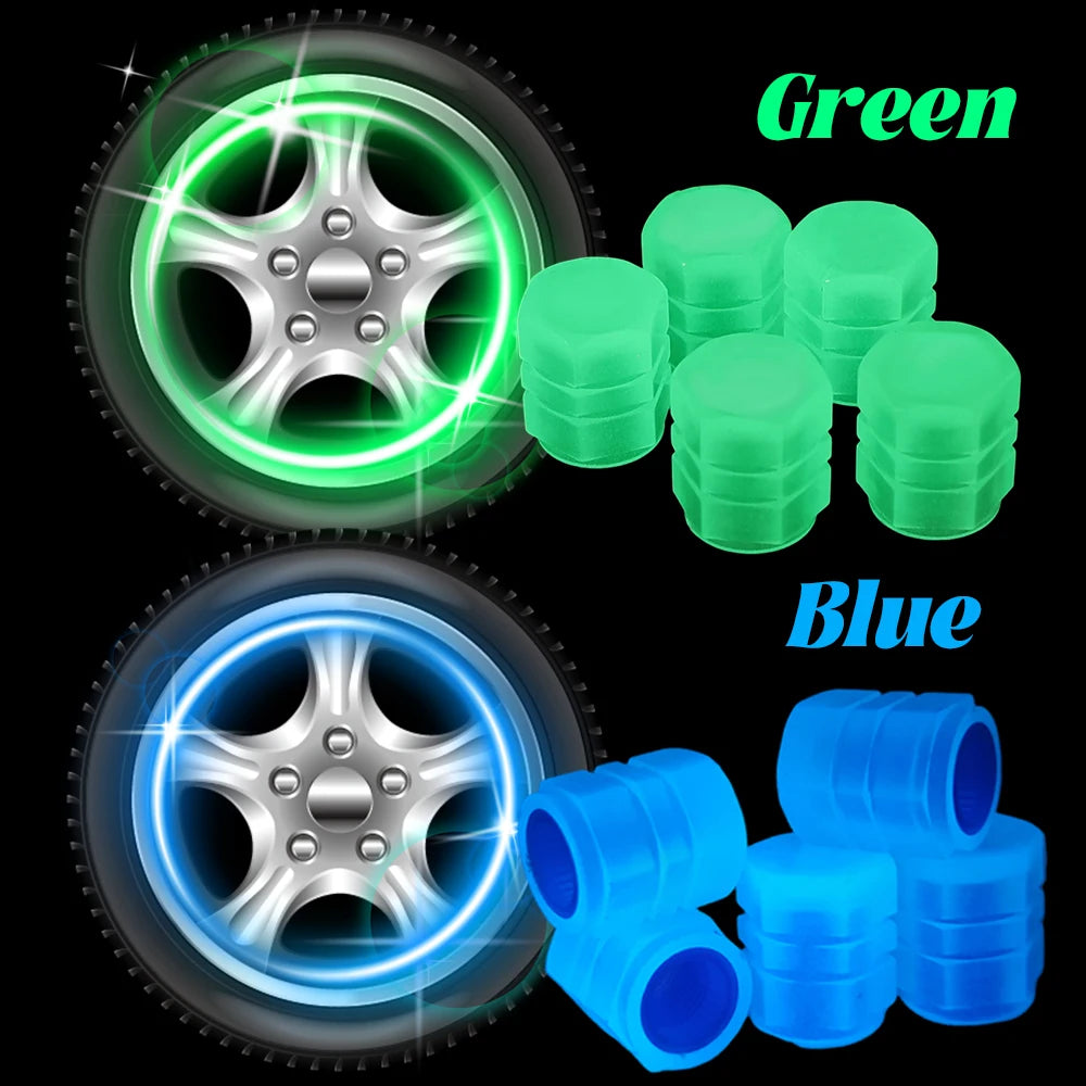 Glow-in-the-Dark Car Valve Stem Caps Universal Plastic Waterproof Fluorescent Green/ Blue Auto Motorcycle Bike Tire Valve Covers